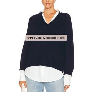 NWT Navy Brochure Walker V-Neck Layered Pullover Sweater